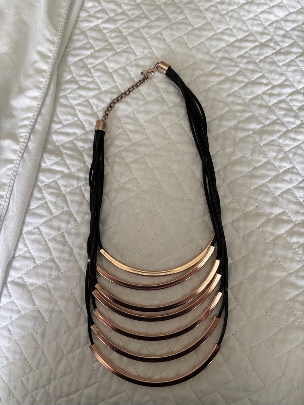 Statement Multi-Strand Black and Rose Gold Necklace